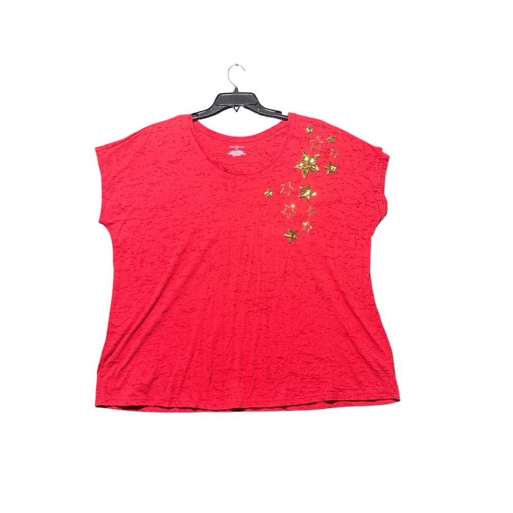 Lane Bryant Sequin Star Top Womens 18/20 Red Sequin Embellished Burnout Tee
